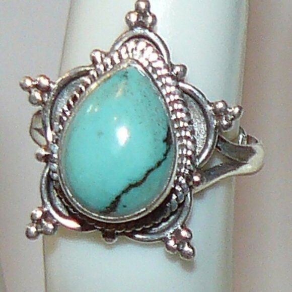 Unique Genuine Turquoise Sterling Silver Ring Adjustable - Picture 3 of 8